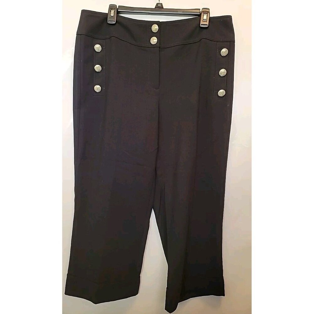 Chicos The Ultimate Fit Cropped Pants Size 12 Black Natical Style Wide Leg Cuff